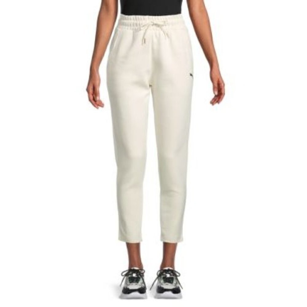 Puma Evostripe Drawstring Ecru White Cropped Sweatpants S
